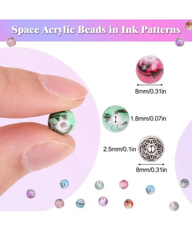 500pcs Quefe Craft Beads for Bracelets Making - Ink Patterned Space Acrylic Beads with Spacer Beads and Crystal String (8mm) - Buy Online on GoSupps.com