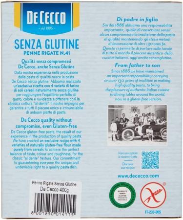  Italian Gourmet E.R. De Cecco Penne Rigate Gluten Free No 41 Gluten Free Pasta 400g + Pulp Italian Gourmet 400g - Buy Online on GoSupps.com