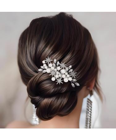 Handcess Bridal Pearls Hair Comb Splitter Rhinestone Star Hair Pieces Crystal Bridal Side Combs Wedding Hair Accessories for Women and Girls - Buy Online on GoSupps.com