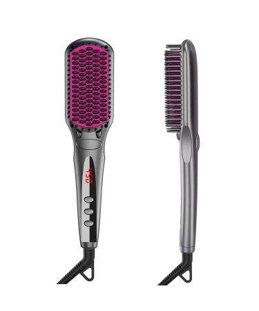 Ceramic Ionic Straightening Brush by Meog Lileis Heated Iron Brush 25s Heats up Rapidly Anti-Scald &Temperature Memory 60mins Auto-Off Feature Damage-Free Hair 4-Piece (Space Gray)