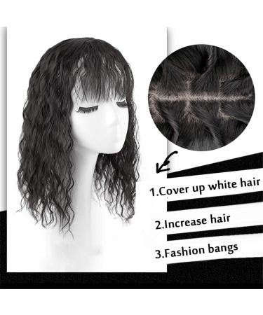Synthetic Curly Wavy Clip-in Hairpiece with Bangs - 14 Dark Brown | International Shipping Available - Buy Online on GoSupps.com