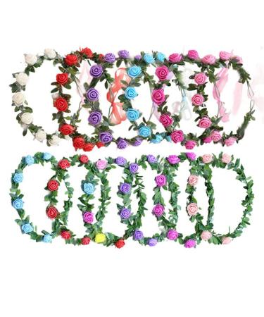 MINDONG 12 Pcs Flower Crown for Women Girls Flower Headbands Multicolor Rose Flower Wreath Crown for Wedding Festival Party Vacation Photography Props