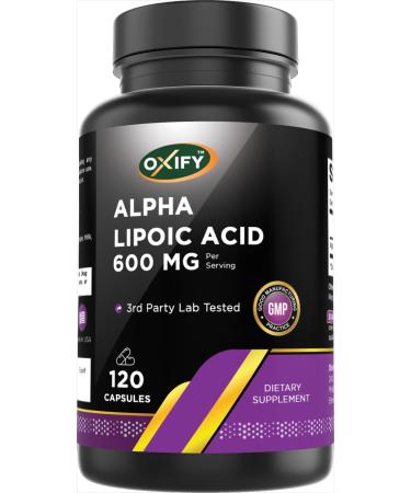 Oxify Alpha Lipoic Acid 600 mg | 120 Capsules | Gluten-Free Non-GMO | Supplement Made in USA
