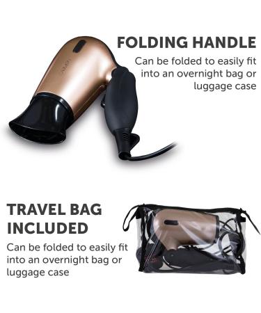 Carmen C80020 Noir Travel Hair Dryer - 1200W Black/Rose Gold with Concentrator Nozzle & Travel Bag - Buy Online on GoSupps.com