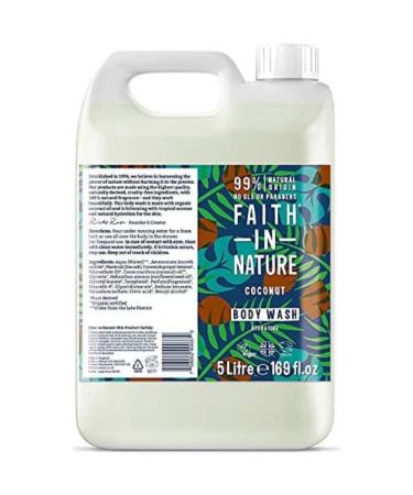 Faith In Nature Natural Coconut Body Wash Hydrating Vegan & Cruelty Free No SLS or Parabens 5L Refill Pack Coconut 5 l (Pack of 1)