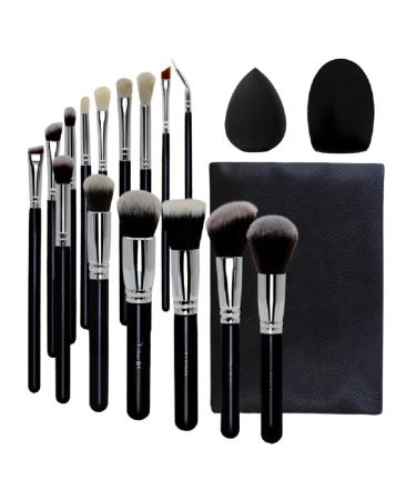 1 Makeup Sponge + Brush Cleaner + 15 Piece Makeup Brush Set with Storage Bag for Foundation Blusher Eyeshadow Synthetic Bristles Soft and Cruelty Free