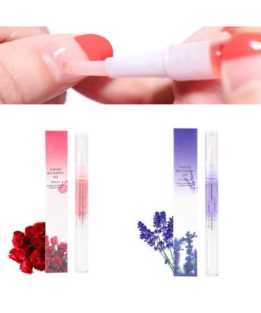 Nail nutrition oil 2PCS rotating nutrition pen with soft brush cuticle nail moisturizing care anti-barb exfoliation (rose+lavender)