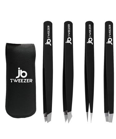 Justblanks - Professional Stainless Steel Tweezers, Best Precision Tweezers for Eyebrows - Tweezers for Women, Ingrown Hair, Splinter, Blackhead - Tick Remover Pack of 4