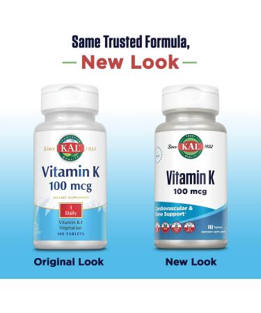 Kal 100 Mcg K1 Tablets - 100 Count | Essential Vitamin K1 Supplement - Buy Online on GoSupps.com