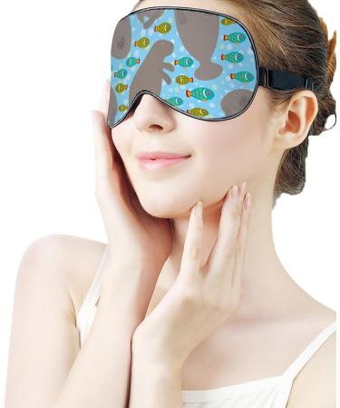 Cute Cartoon Manatee and Fish Sleep Mask - Adjustable Eye Cover for Sleeping & Travel - Buy Online on GoSupps.com