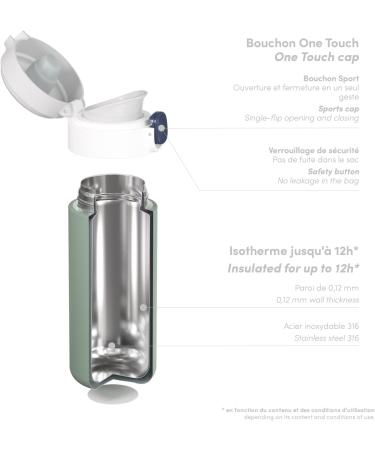 Monbento Insulated Bottle MB Pop Natural 360ml - Leakproof, Hot/Cold 12 Hours - Small Water Bottle for Kids/Adults - BPA Free - Green - Buy Online on GoSupps.com