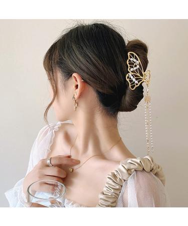 Golden Butterfly Hair Clips Set - Large Nonslip Hair Clamps with Tassel Design - Stylish Metal Barrettes for Women (2PCS) - Buy Online on GoSupps.com