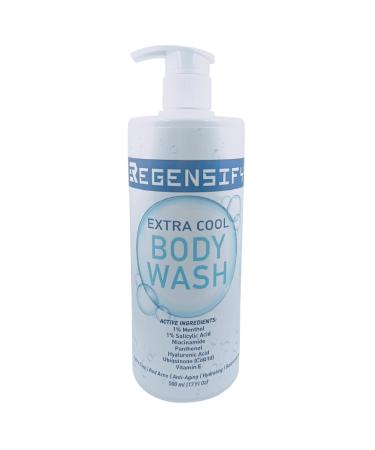 REGENSIFY Red Acne Extra Cool Body Wash 500 ml (17 Fl Oz) 1% Menthol 1% Salicylic Acid Niacinamide Panthenol Hyaluronic Acid Coenzyme Q10 Vitamin E - Anti Aging Hydrating Icy Shower Gel