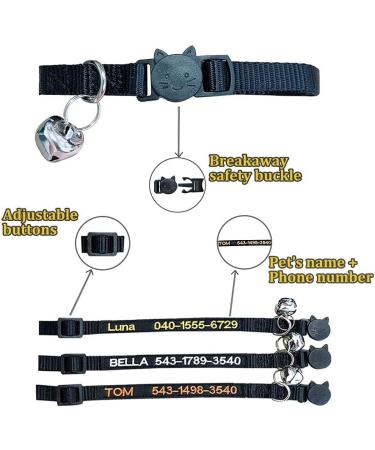 Personalized Black Cat Neck Bands with Bell | Custom Embroidered ID & Safety Buckle for Cats - Buy Online on GoSupps.com