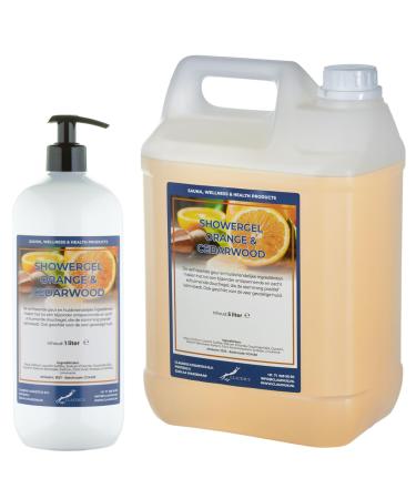 Claudius Showergel Sweet Orange & Cedarwood 5 liter + 1 liter met pomp wit