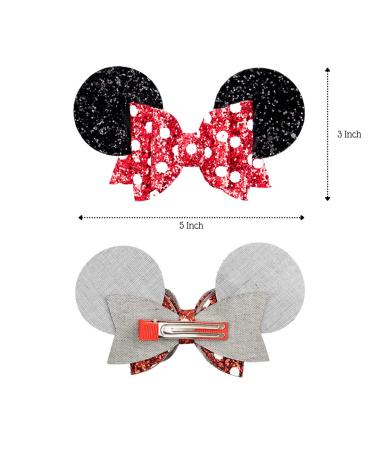 5 Inch Mouse Hair Bows - Glitter Polka Dot Barrettes for Girls | Theme Park Costume Party Accessories (4pcs) - Buy Online on GoSupps.com