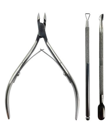 Lofuanna Cuticle Nippers and Cuticle Pusher-Professional Cuticle Remover Manicure Tools Set Stainless Steel Cuticle Cutter for Dead Skin Fingernails and Toenails(Black)