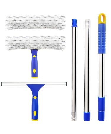 ITTAHO Squeegee for Window Cleaning,12"Squeegee and 11"Microfiber Scrubber Combi with Stainless Steel Pole,Extendable Squeegee Window Cleaner for Car,Sliding Door,Shower Glass Door-Swivel Style-2 Pads 12 Inch Sky Blue