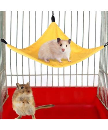 Small Pet Hammock Triangle Pet Cage Hammock Hanging Bed Cage Accessories for Hamster Squirrel Sugar Glider Guinea Pig Mice Rats Birds(Yellow) - Buy Online on GoSupps.com