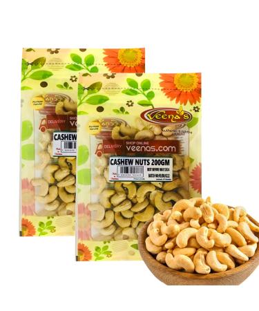 Veenas | Cashew Nuts | 200G | Indian Origin | Unroasted | Unsalted | Whole Cashew Nuts | High Fibre (Pack of 2)