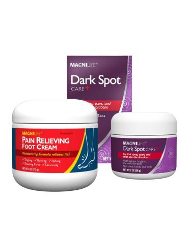 MagniLife Pain Relieving Foot Cream 4 oz Dark Spot Cream 4 oz Bundle for Foot Comfort and Skin Appearance Support