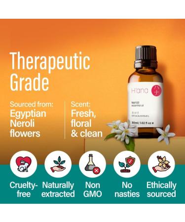H'ana Neroli Essential Oil (1 fl oz) - Therapeutic Grade for Skin, Aromatherapy & DIY Soap/Candle Making - Buy Online on GoSupps.com