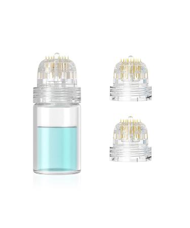 Hydra Needle 20 Derma Stamp Microneedling Pin Length 0.5mm Serum Applicator Bottle Reusable with Extra 2 Replaced Roller Heads for Anti-aging Skin Care Hair Beard Growth Stimulation