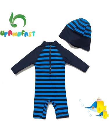 UPF 50+ Baby Boy Swimwear Set with Sun Hat | Infant One Piece Zip Swimsuit for Sun Protection | Navy, 6-9 Months - Buy Online on GoSupps.com