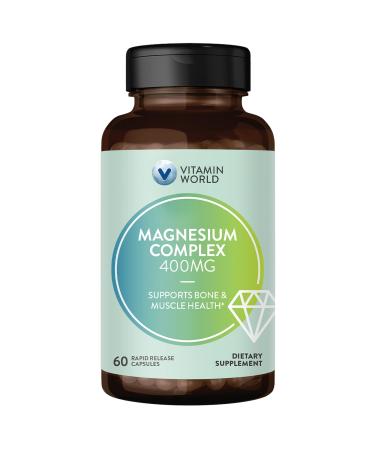 Vitamin World Magnesium Complex, 400mg of Magnesium Citrate, Oxide & Aspartate for Bone, Muscle & Nerve Support, Optimal Absorption 3-in-1 Magnesium Supplement, 60 Capsules