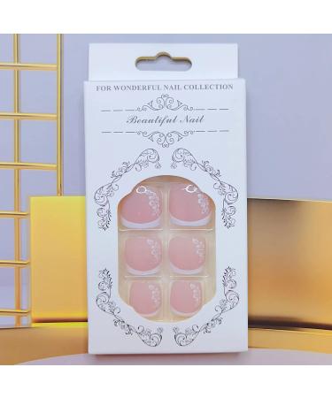 24Pcs Glossy Nude Pink French Tip False Toe Nails with Floral Designs - Acrylic Press On Toenails for Women & Girls - Buy Online on GoSupps.com