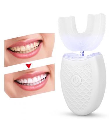 U-Shaped Toothbrush Adult Electric Sonic Toothbrush Automatic Cleaning Toothbrush Wireless Charging Tooth Clean Brush Cold Light Teeth Whitening Device Oral Care Tool for Travel Home (White)