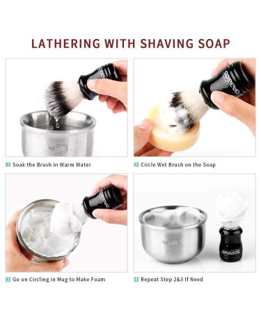 Anbbas 3in1 Vegan Synthetic Badger Hair Shaving Brush Set - Stainless Steel Bowl & Brush Holder Stand for Men in Silver - Buy Online on GoSupps.com