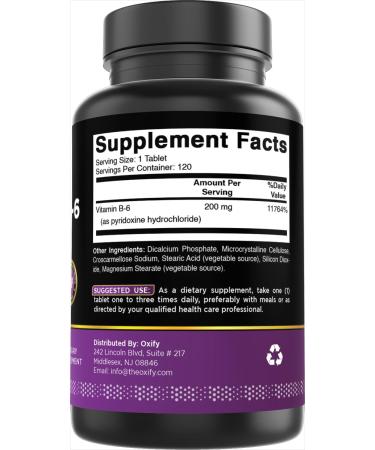 Oxify Vitamin B-6 200 mg | 120 Tablets | Gluten-Free Non-GMO | Supplement Made in USA - Buy Online on GoSupps.com