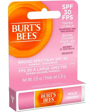 Burt s Bees Tinted Lip Balm SPF 30 100% Natural Origin Mineral Sunscreen Wild Peony Mother's Day Gift 1 Tube in Blister Box - Buy Online on GoSupps.com