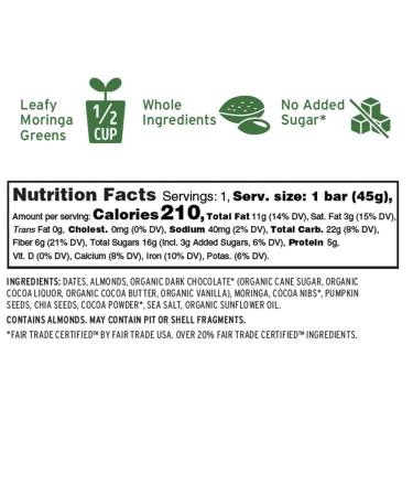 Kuli Kuli Moringa Energy Bars - Dark Chocolate, 12 Pack (1.6 oz each) | Nutrient-Packed Snacks - Buy Online on GoSupps.com