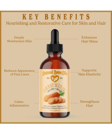 Natural Born Oils Carrot Seed Oil 8oz Organic Cold-Pressed High in Carotene Skin Elasticity Enhancer Hair Strengthener - Buy Online on GoSupps.com
