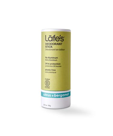 Lafe's Natural Deodorant | 2.25oz Plastic Free Natural Deodorant Stick in Paper Packaging | Aluminum Paraben and Baking Soda Free with 24-Hour Protection (Citrus & Bergamot) Citrus & Bergamot 64 Gram