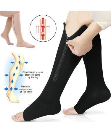 Zipper Compression Socks for Men & Women | Medical Open Foot Stockings Class 2 for Running & Sport - Skin L/XL - Buy Online on GoSupps.com