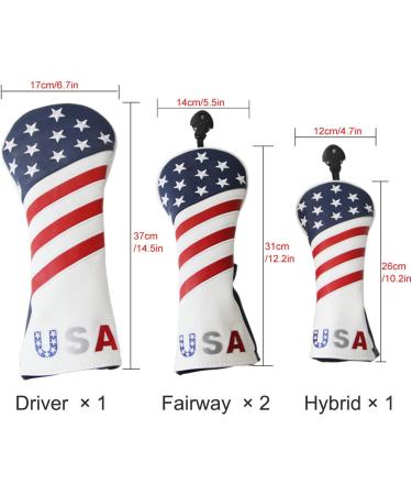 GLOOF USA Stars and Stripes Golf Head Covers for Fairway Woods, Driver, Hybrid - Leather Headcovers with Interchangeable ID Tags - Set of 3 (1, 3, 5) - Buy Online on GoSupps.com