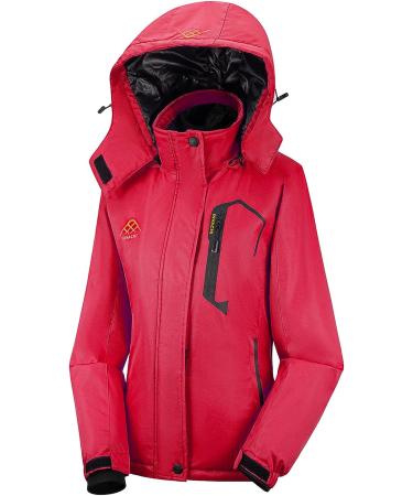 INVACHI Women's Waterproof Ski Jacket - Red, Small | Warm Winter Snow Coat - Windbreaker Hooded Raincoat - Buy Online on GoSupps.com