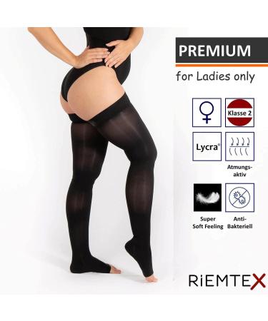 RIEMTEX PREMIUM Compression Stockings CCL2 23-32 mmHg Open Toe Thigh Highs for Women & Men - Size 1 - Black - Buy Online on GoSupps.com