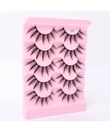 HBZGTLAD New 5 Pairs Wet False Eyelashes Naturally Wear False Eyelashes Everyday Sharp Tail Thick Simulation Cross Makeup Lashes (S02)