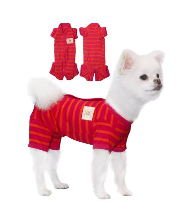 TONY HOBY Dog Pajamas, Female/Male Dog Onesies 4 Legged Pajamas, Soft Cotton Dog Jumpsuit with Stripes (Rose Red&Orange, Girl, M) Medium Rose Red & Orange - Girl