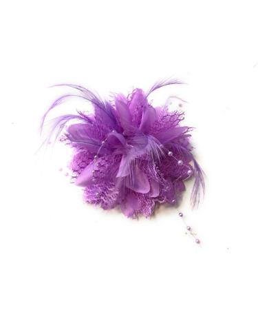 Flower Feather Bead Corsage Hair Clips Fascinator Hairband and Pin (Lilac)