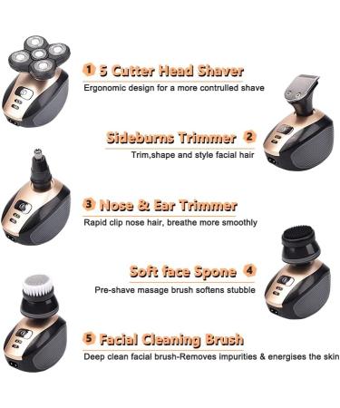5-in-1 Rotary Electric Razor & Bald Head Shaver | Cordless Rechargeable Beard Trimmer Clippers Nose Hair Trimmer & Facial Cleansing Brush - International Shipping Available - Buy Online on GoSupps.com