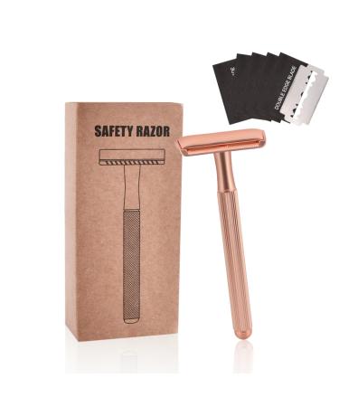 Unisex safety razor classic razor plane razor plane men women metal razor razor set with 5 razor blades vintage of high -quality razor planes stainless steel wet razing rose gold