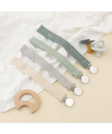 4 Pack Unisex Baby Pacifier Clip Leash Set - Soft Linen Fabric with Neutral Solid Colors - Keeps Pacifiers in Place - Green - Buy Online on GoSupps.com