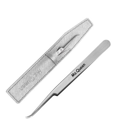 Ms.Queen Eyelash Extension Tweezers Professional Curved Pointed Isolation Tweezers for Classic Individual Volume Mink Lash Extensions