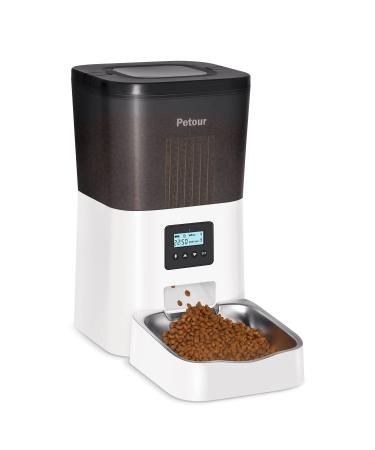 Petour Automatic Cat Feeder, 4L Pet Dry Food Dispenser with Stainless Steel Bowl&Lock Lid, Dog Timed Feeder Control with Dual Power Supply, 10s Voice Recorder and Desiccant Bag, 14 Meals Per Day