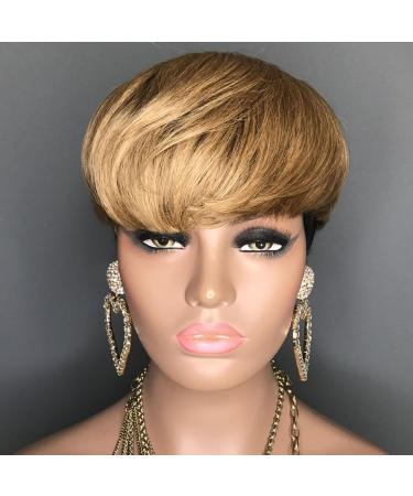 Fereowth Ombre Brown Pixie Cut Wig - Premium Real Hair Short Straight Wig for Women (1B/30) - Versatile & Stylish - Buy Online on GoSupps.com